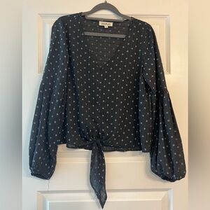 Polka Dot Tie-Front Blouse